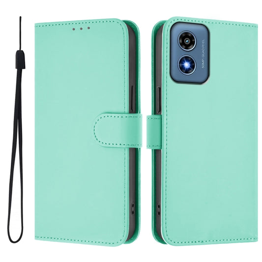 For Motorola Moto G Play 4G 2024 Global Skin Feel Solid Color Leather Phone Case with Lanyard(Mint Green) by buy2fix