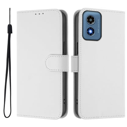 For Motorola Moto G Play 4G 2024 Global Skin Feel Solid Color Leather Phone Case with Lanyard(White) by buy2fix