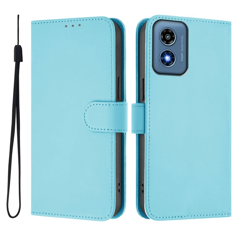 For Motorola Moto G Play 4G 2024 Global Skin Feel Solid Color Leather Phone Case with Lanyard(Sky Blue) by buy2fix