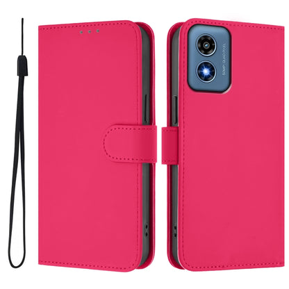 For Motorola Moto G Play 4G 2024 Global Skin Feel Solid Color Leather Phone Case with Lanyard(Rose Red) by buy2fix