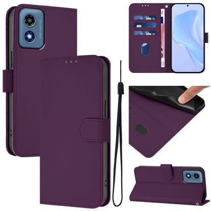 For Motorola Moto G Play 4G 2024 Global Skin Feel Solid Color Leather Phone Case with Lanyard(Violet) by buy2fix