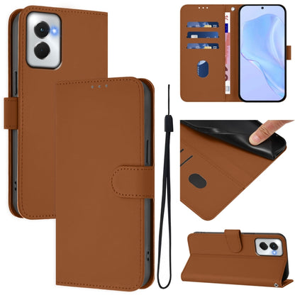 For Motorola Moto G Power 5G 2024 Skin Feel Solid Color Leather Phone Case with Lanyard(Brown) by buy2fix