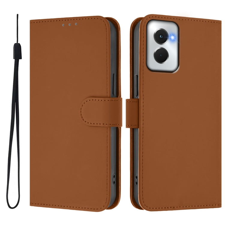 For Motorola Moto G Power 5G 2024 Skin Feel Solid Color Leather Phone Case with Lanyard(Brown) by buy2fix