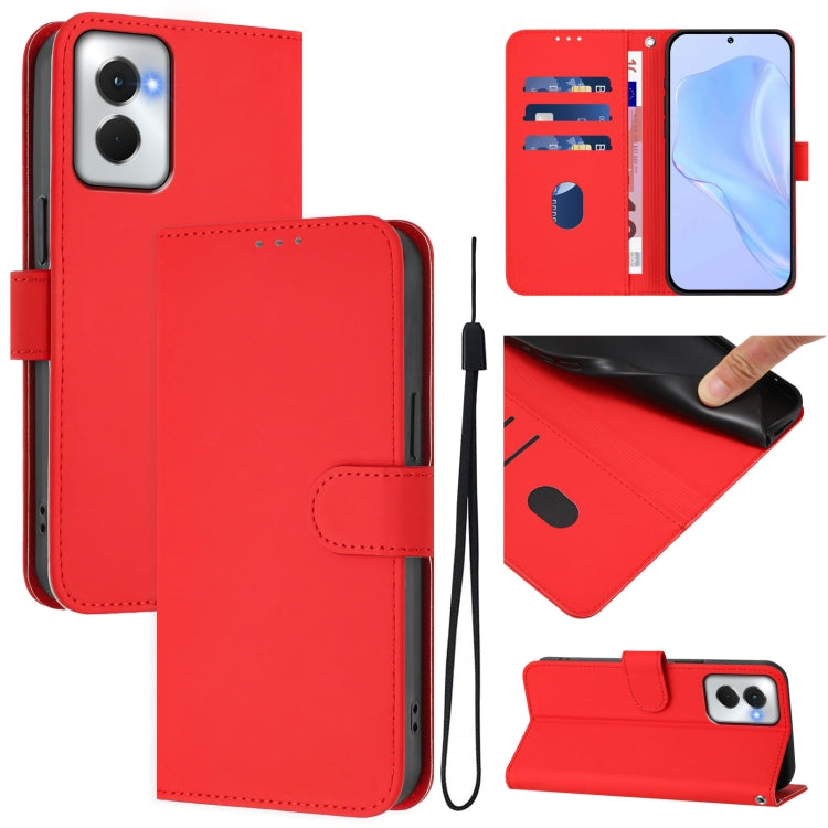 For Motorola Moto G Power 5G 2024 Skin Feel Solid Color Leather Phone Case with Lanyard(Red) by buy2fix