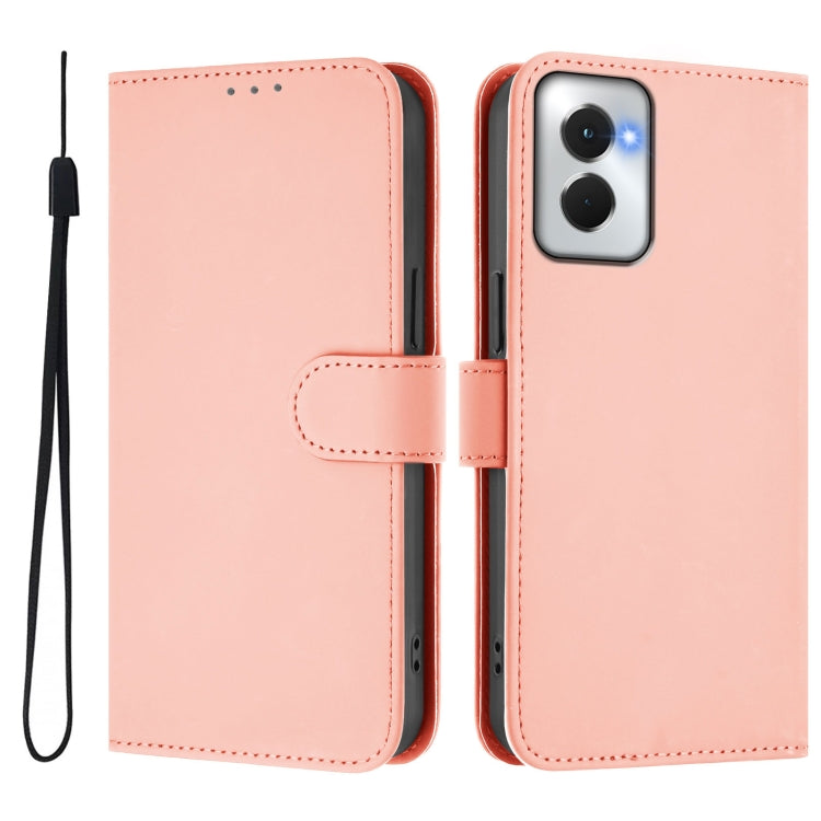 For Motorola Moto G Power 5G 2024 Skin Feel Solid Color Leather Phone Case with Lanyard(Pink) by buy2fix