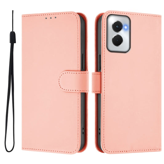 For Motorola Moto G Power 5G 2024 Skin Feel Solid Color Leather Phone Case with Lanyard(Pink) by buy2fix