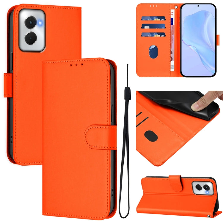 For Motorola Moto G Power 5G 2024 Skin Feel Solid Color Leather Phone Case with Lanyard(Orange) by buy2fix