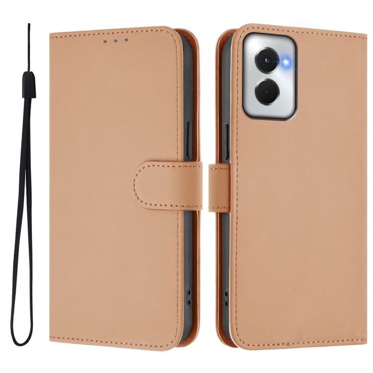 For Motorola Moto G Power 5G 2024 Skin Feel Solid Color Leather Phone Case with Lanyard(Nude) by buy2fix
