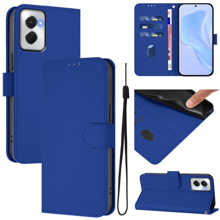 For Motorola Moto G Power 5G 2024 Skin Feel Solid Color Leather Phone Case with Lanyard(Dark Blue) by buy2fix