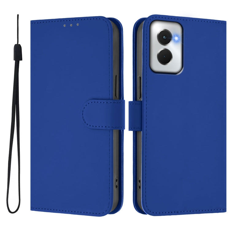 For Motorola Moto G Power 5G 2024 Skin Feel Solid Color Leather Phone Case with Lanyard(Dark Blue) by buy2fix