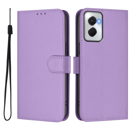 For Motorola Moto G Power 5G 2024 Skin Feel Solid Color Leather Phone Case with Lanyard(Lavender Purple) by buy2fix