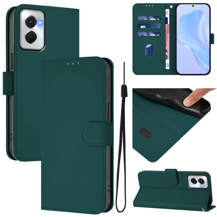For Motorola Moto G Power 5G 2024 Skin Feel Solid Color Leather Phone Case with Lanyard(Dark Green) by buy2fix
