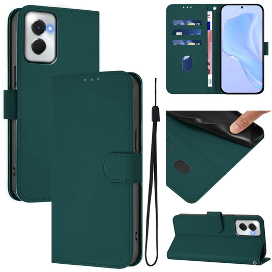 For Motorola Moto G Power 5G 2024 Skin Feel Solid Color Leather Phone Case with Lanyard(Dark Green) by buy2fix