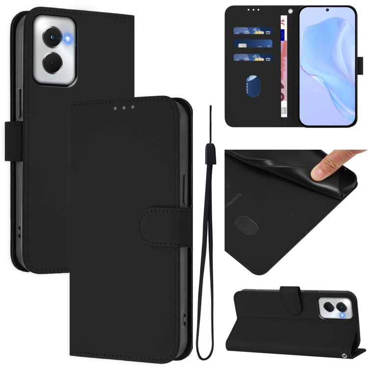 For Motorola Moto G Power 5G 2024 Skin Feel Solid Color Leather Phone Case with Lanyard(Black) by buy2fix