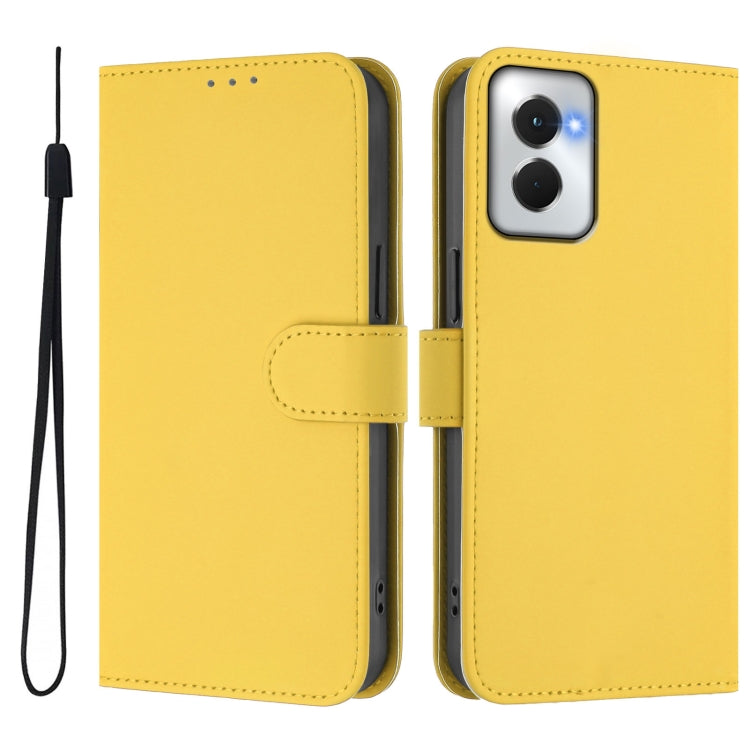 For Motorola Moto G Power 5G 2024 Skin Feel Solid Color Leather Phone Case with Lanyard(Lemon Yellow) by buy2fix