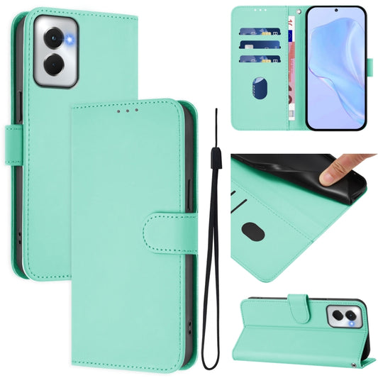 For Motorola Moto G Power 5G 2024 Skin Feel Solid Color Leather Phone Case with Lanyard(Mint Green) by buy2fix
