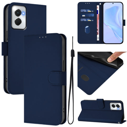 For Motorola Moto G Power 5G 2024 Skin Feel Solid Color Leather Phone Case with Lanyard(Navy Blue) by buy2fix