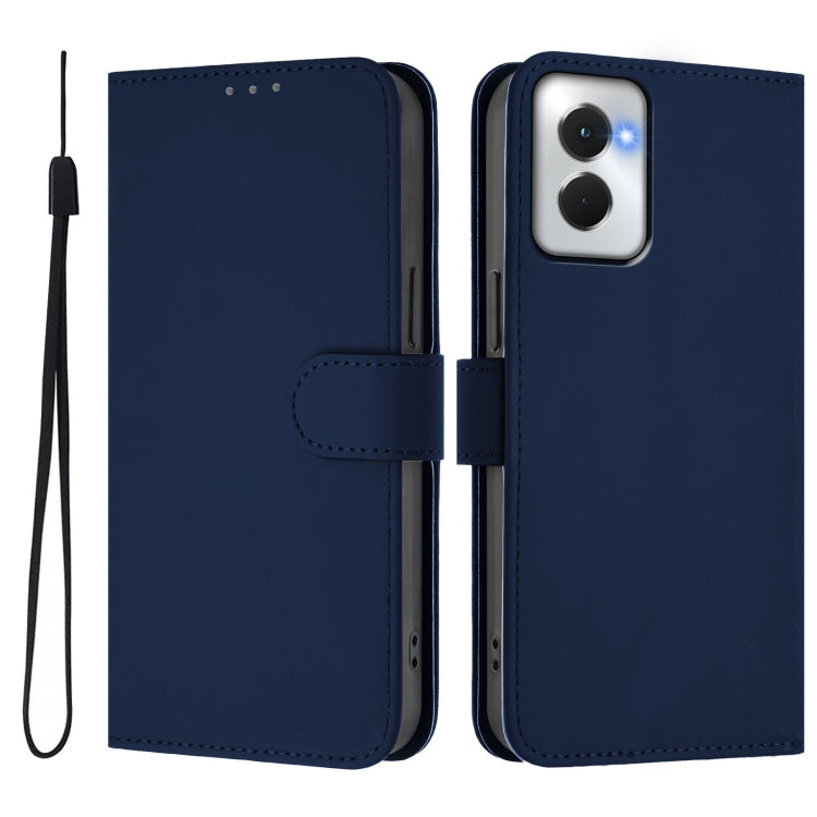 For Motorola Moto G Power 5G 2024 Skin Feel Solid Color Leather Phone Case with Lanyard(Navy Blue) by buy2fix
