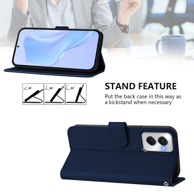 For Motorola Moto G Power 5G 2024 Skin Feel Solid Color Leather Phone Case with Lanyard(Navy Blue) by buy2fix