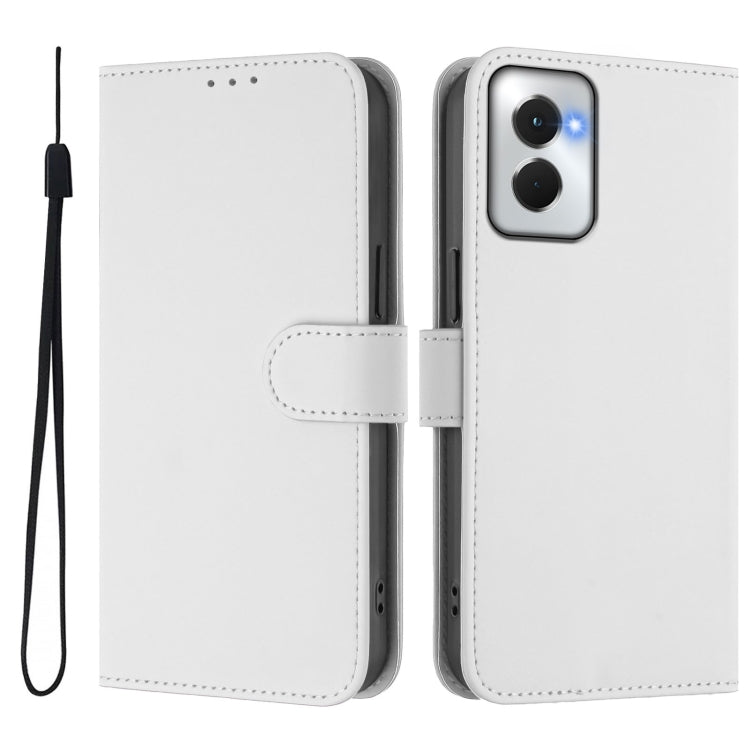 For Motorola Moto G Power 5G 2024 Skin Feel Solid Color Leather Phone Case with Lanyard(White) by buy2fix