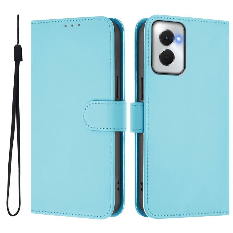For Motorola Moto G Power 5G 2024 Skin Feel Solid Color Leather Phone Case with Lanyard(Sky Blue) by buy2fix