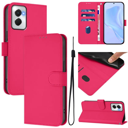 For Motorola Moto G Power 5G 2024 Skin Feel Solid Color Leather Phone Case with Lanyard(Rose Red) by buy2fix