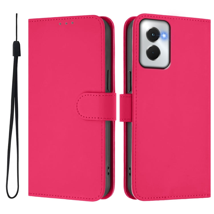 For Motorola Moto G Power 5G 2024 Skin Feel Solid Color Leather Phone Case with Lanyard(Rose Red) by buy2fix