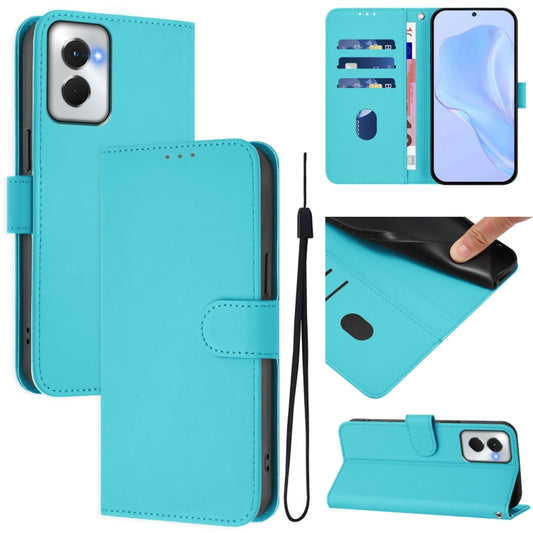 For Motorola Moto G Power 5G 2024 Skin Feel Solid Color Leather Phone Case with Lanyard(Lake Blue) by buy2fix
