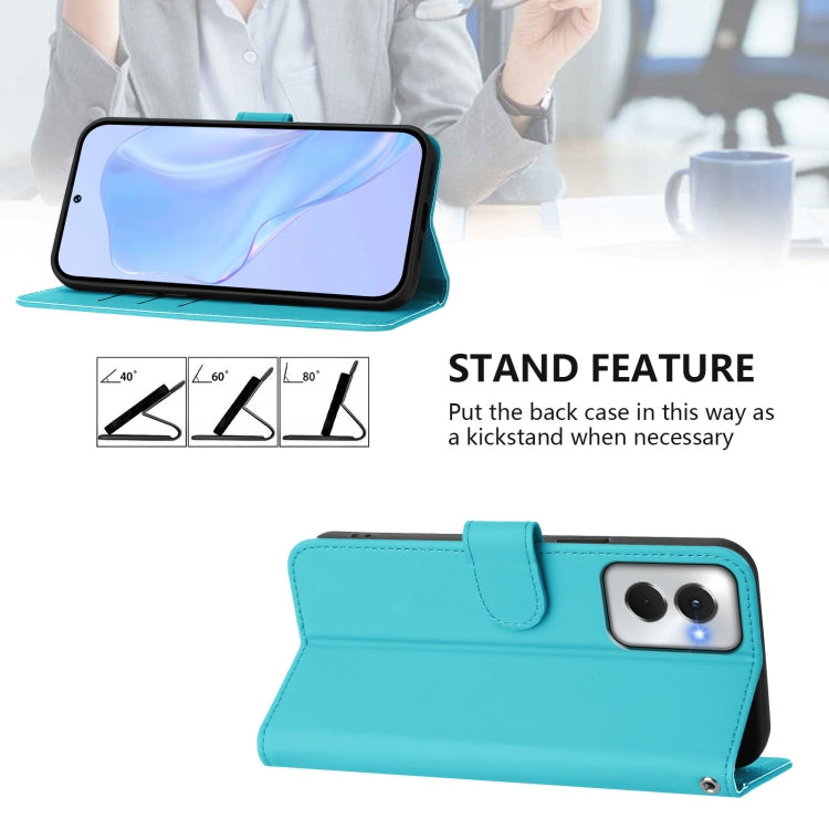 For Motorola Moto G Power 5G 2024 Skin Feel Solid Color Leather Phone Case with Lanyard(Lake Blue) by buy2fix