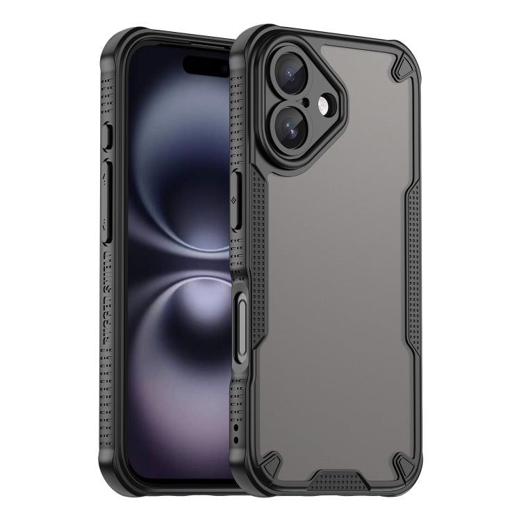 For iPhone 16 Armor Glaze PC Hybrid TPU Phone Case(Black) by buy2fix