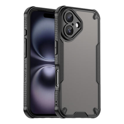 For iPhone 16 Armor Glaze PC Hybrid TPU Phone Case(Black) by buy2fix