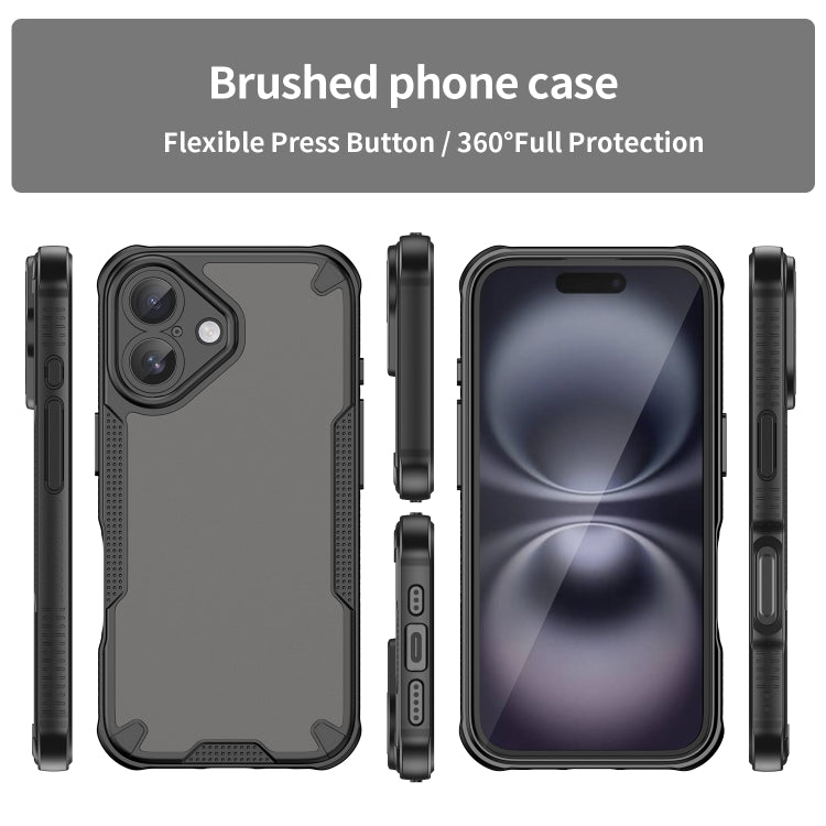 For iPhone 16 Armor Glaze PC Hybrid TPU Phone Case(Black) by buy2fix