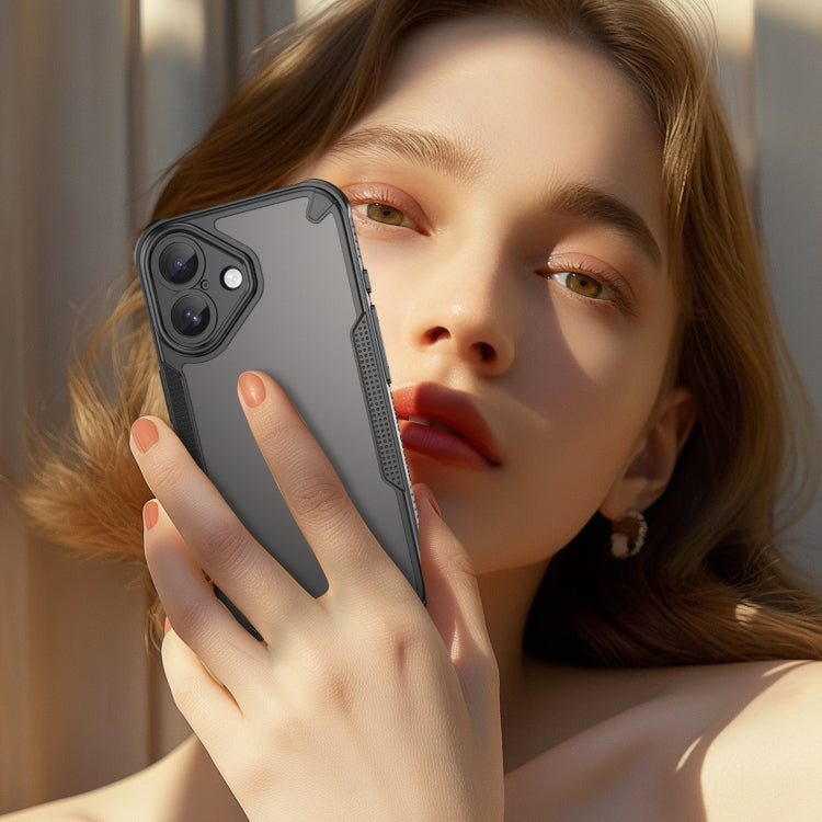 For iPhone 16 Armor Glaze PC Hybrid TPU Phone Case(Black) by buy2fix