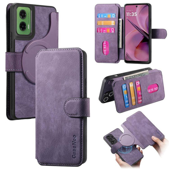For Motorola Moto G35 CaseNeo MagSafe RFID Anti-theft Retro Leather Phone Case(Purple)