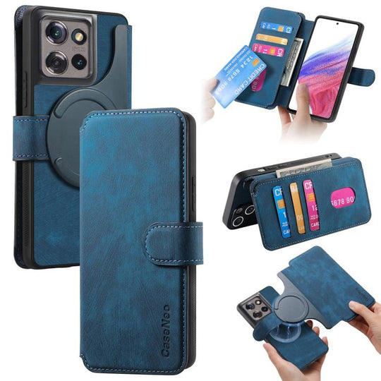 For Motorola Edge 50 CaseNeo MagSafe RFID Anti-theft Retro Leather Phone Case(Blue)