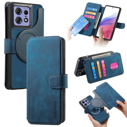 For Motorola Edge 50 Pro CaseNeo MagSafe RFID Anti-theft Retro Leather Phone Case(Blue)