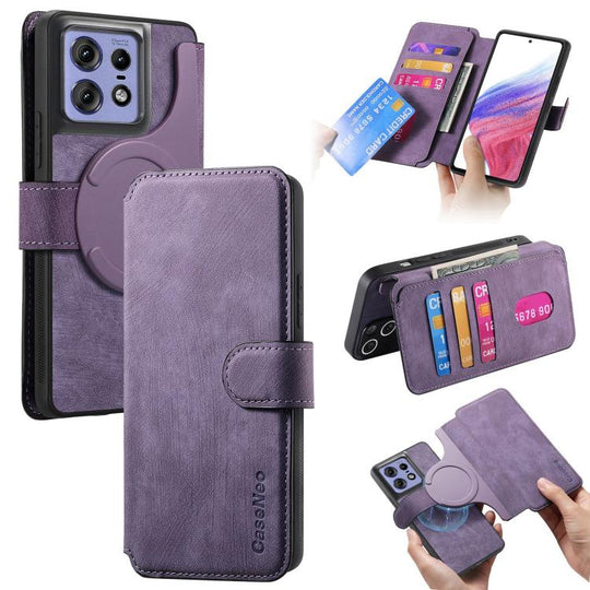 For Motorola Edge 50 Pro CaseNeo MagSafe RFID Anti-theft Retro Leather Phone Case(Purple)