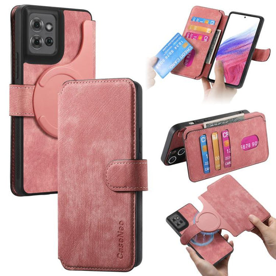 For Motorola Moto G Power 2025 CaseNeo MagSafe RFID Anti-theft Retro Leather Phone Case(Pink)