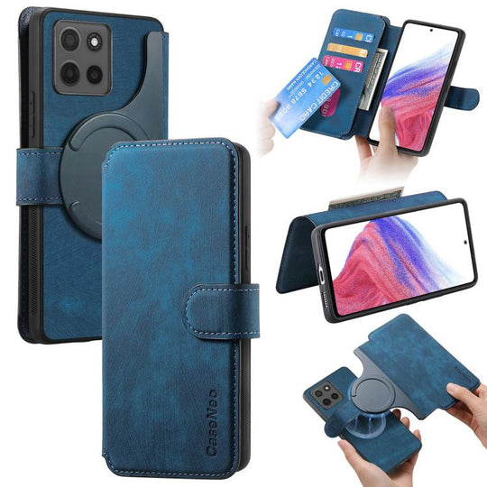 For Motorola Moto G15 CaseNeo MagSafe RFID Anti-theft Retro Leather Phone Case(Blue)