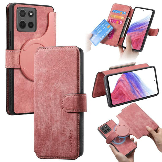 For Motorola Moto G15 CaseNeo MagSafe RFID Anti-theft Retro Leather Phone Case(Pink)