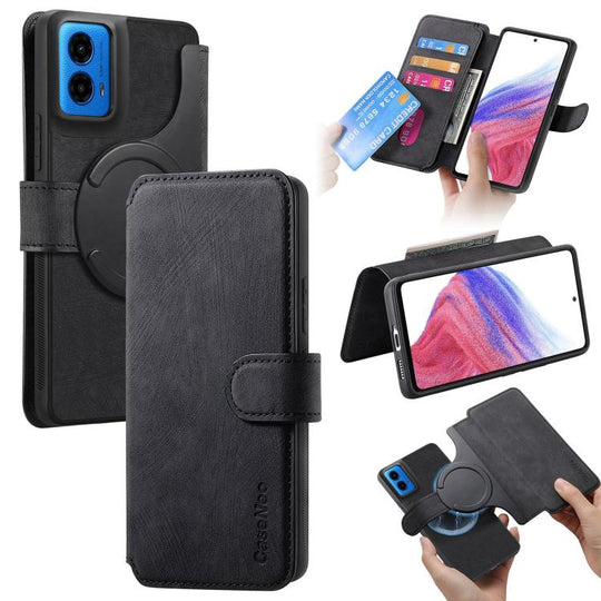 For Motorola Moto G45 5G CaseNeo MagSafe RFID Anti-theft Retro Leather Phone Case(Black)