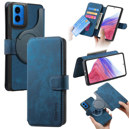 For Motorola Moto G45 5G CaseNeo MagSafe RFID Anti-theft Retro Leather Phone Case(Blue)