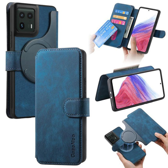 For Motorola Edge 50 Ultra CaseNeo MagSafe RFID Anti-theft Retro Leather Phone Case(Blue)