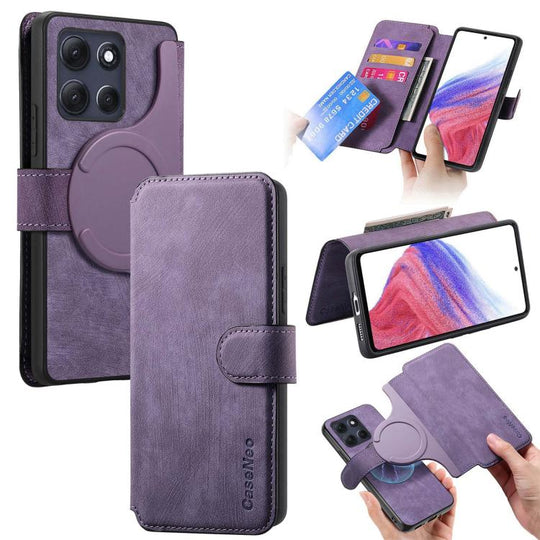 For Motorola Moto G86 Power CaseNeo MagSafe RFID Anti-theft Retro Leather Phone Case(Purple)