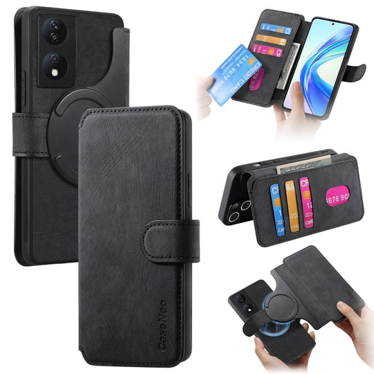 For Honor X7b CaseNeo MagSafe RFID Anti-theft Retro Leather Phone Case(Black)
