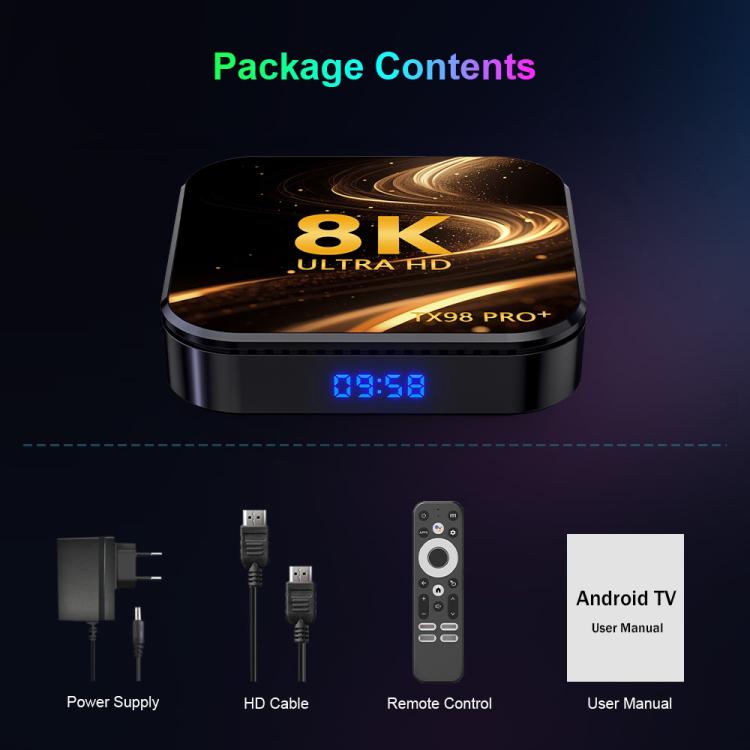TX98 Pro+ 8K UHD Android 13 Smart TV Box with Remote Control, 4GB+32GB, RK3528 Quad-Core(EU Plug) - Others by buy2fix | Online Shopping UK | buy2fix