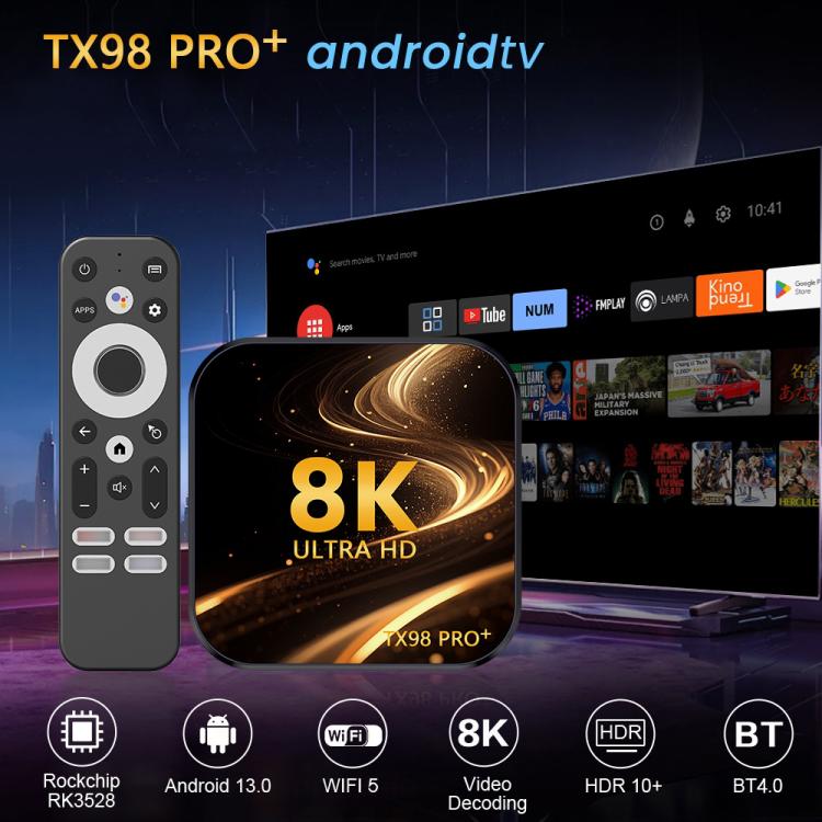 TX98 Pro+ 8K UHD Android 13 Smart TV Box with Remote Control, 2GB+16GB, RK3528 Quad-Core(UK Plug) - Others by buy2fix | Online Shopping UK | buy2fix