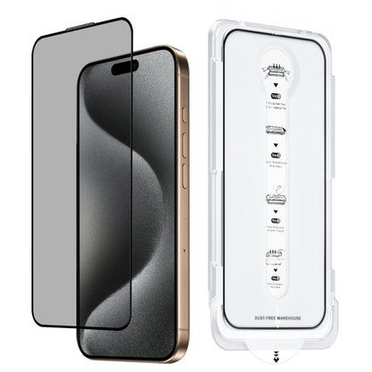 For iPhone 15 Pro Dust-Free Easy Install Privacy Tempered Glass Film(Black) - iPhone 15 Pro Tempered Glass by buy2fix | Online Shopping UK | buy2fix