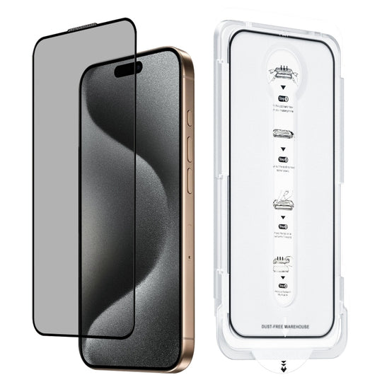 For iPhone 15 Pro Dust-Free Easy Install Privacy Tempered Glass Film(Black)