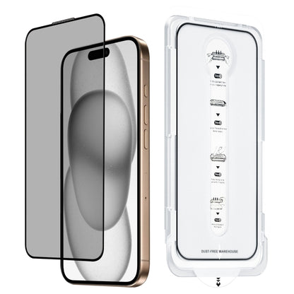 For iPhone 15 Dust-Free Easy Install Privacy Tempered Glass Film(Black) - iPhone 15 Tempered Glass by buy2fix | Online Shopping UK | buy2fix